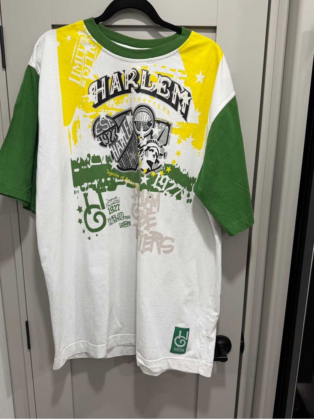 FUBU White, Green & Yellow Harlem Graphic Short Sleeve Tee